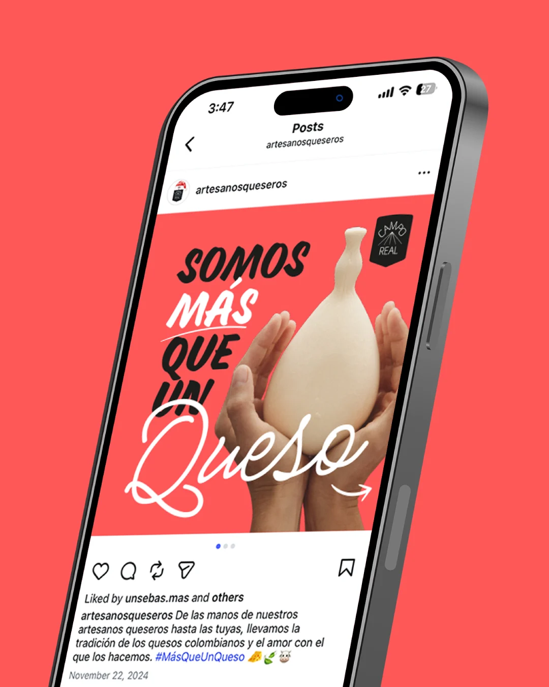 Campo Real – publicación Somos más que un queso en celular