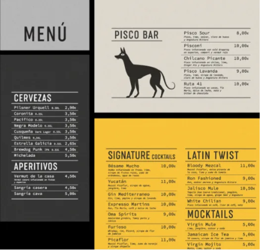 Kiltro – diseño de la carta del restaurante