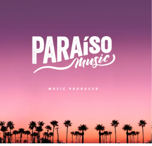 Paraíso Music – logo sobre atardecer con palmeras