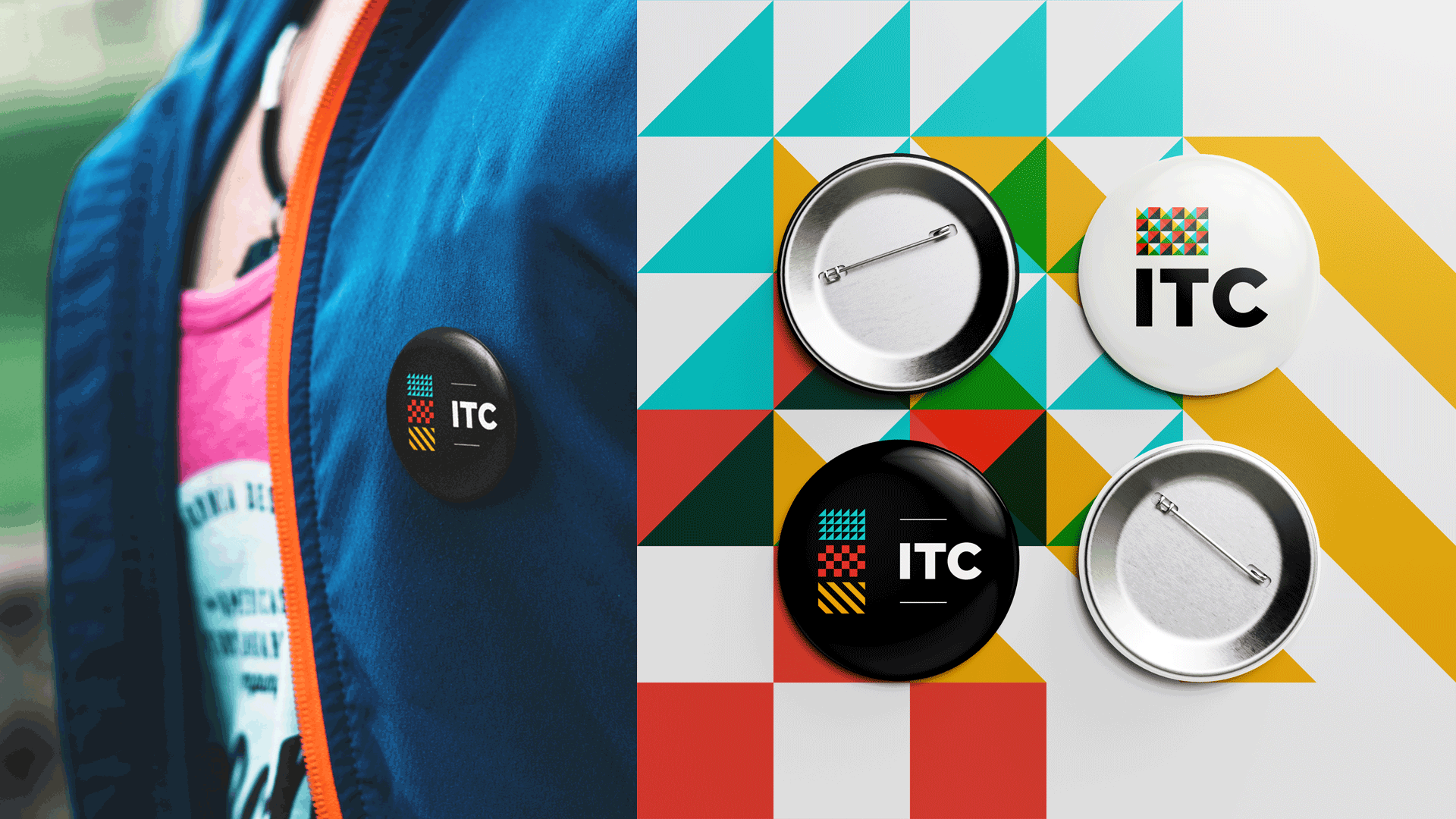 ITC – botones y chaqueta con el logo