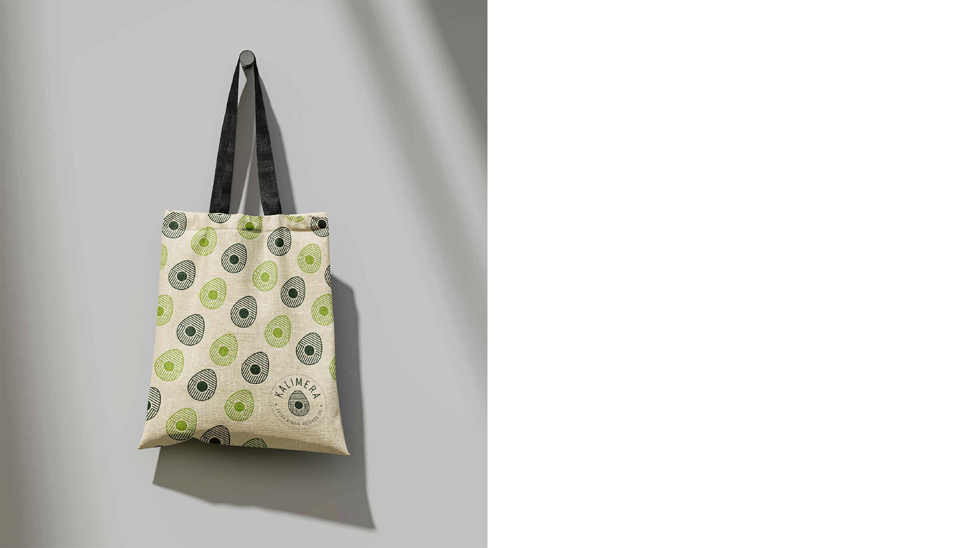 Kalimera – animación de tote bag con el patrón de la marca
