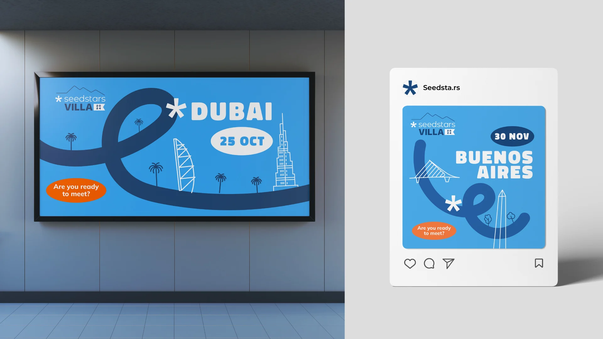 Villas Seedstars – pantallas con la campaña de destinos