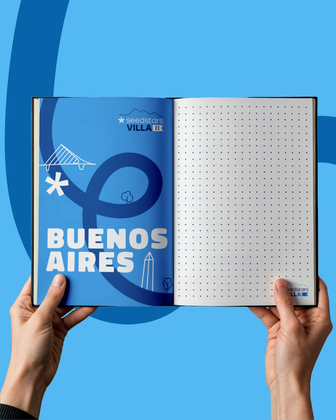 Villas Seedstars – cuaderno abierto con la identidad