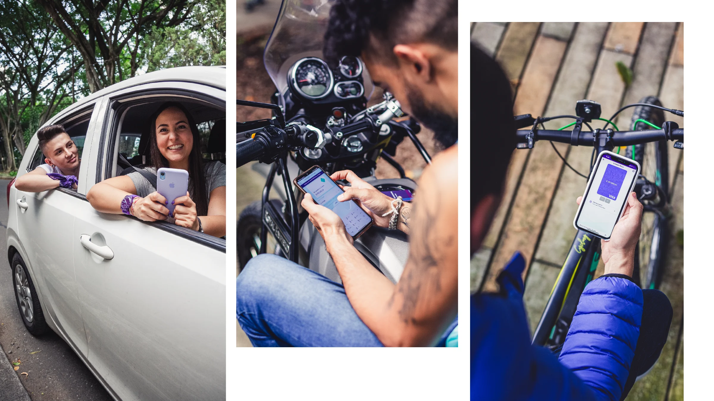 Tarjeta Nequi en uso – la tarjeta en el carro, la moto y la bici