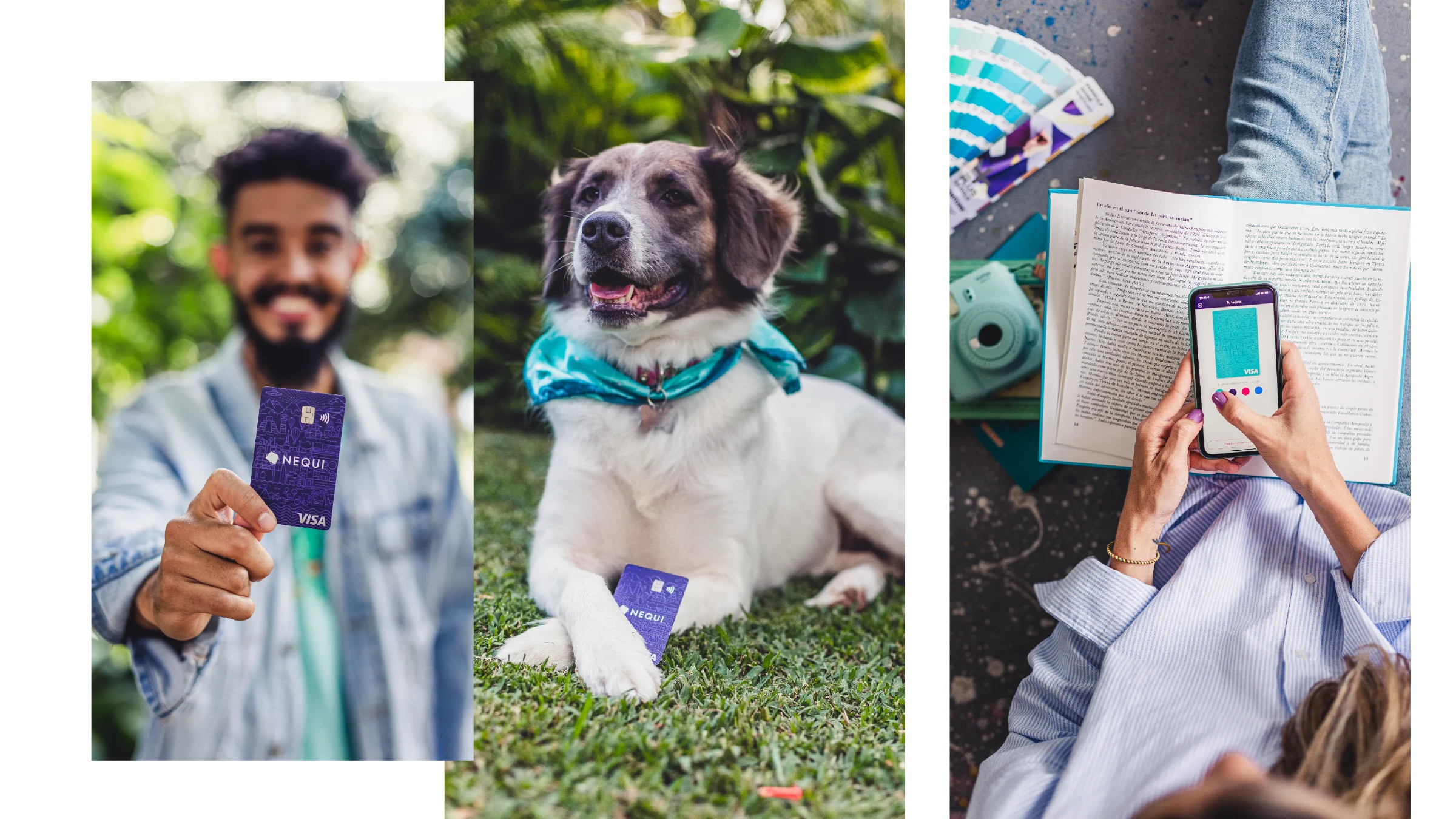 Tarjeta Nequi en uso – personas con su tarjeta y su mascota