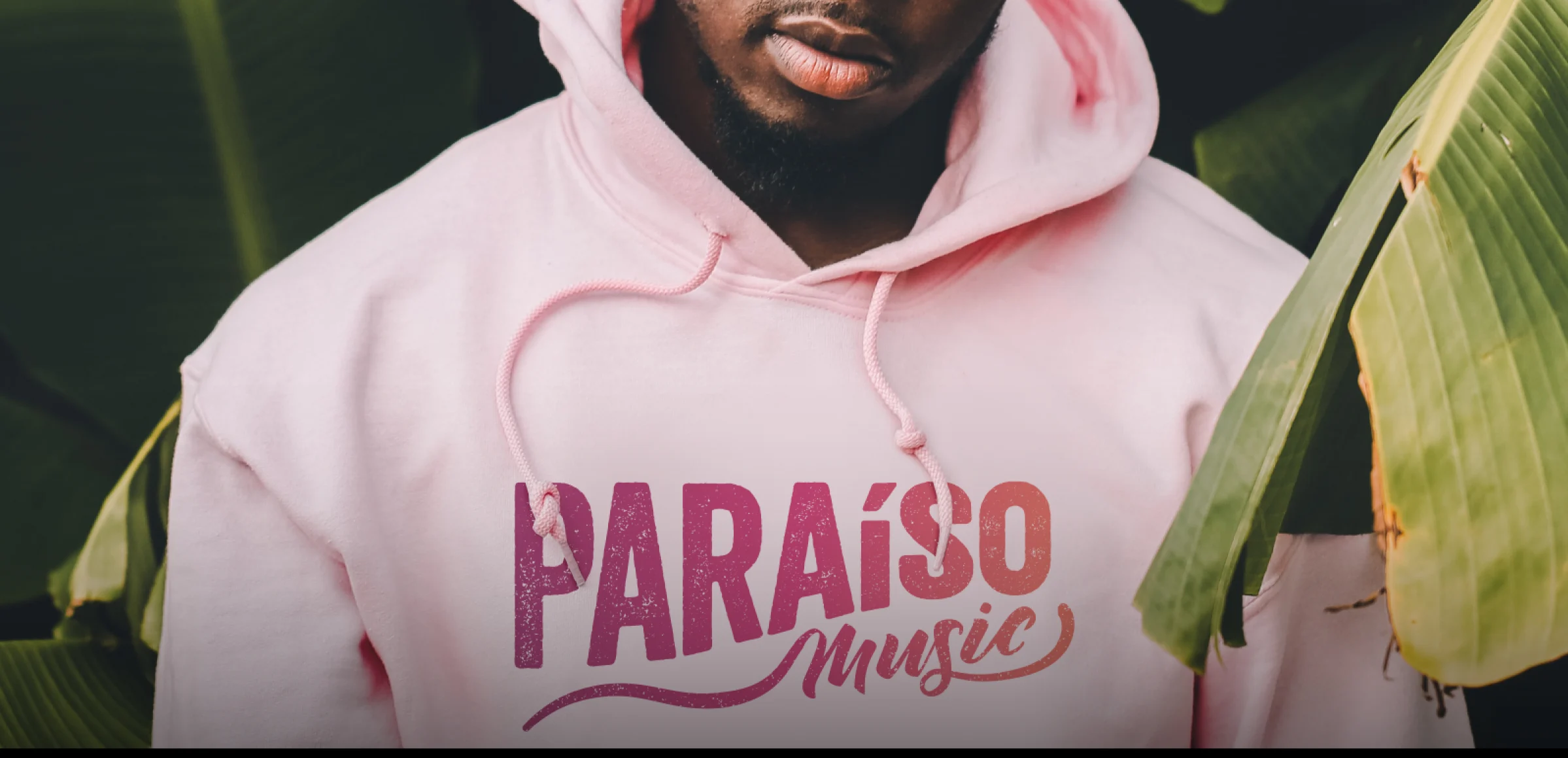 Paraíso Music – logo de la marca sobre atardecer con palmeras